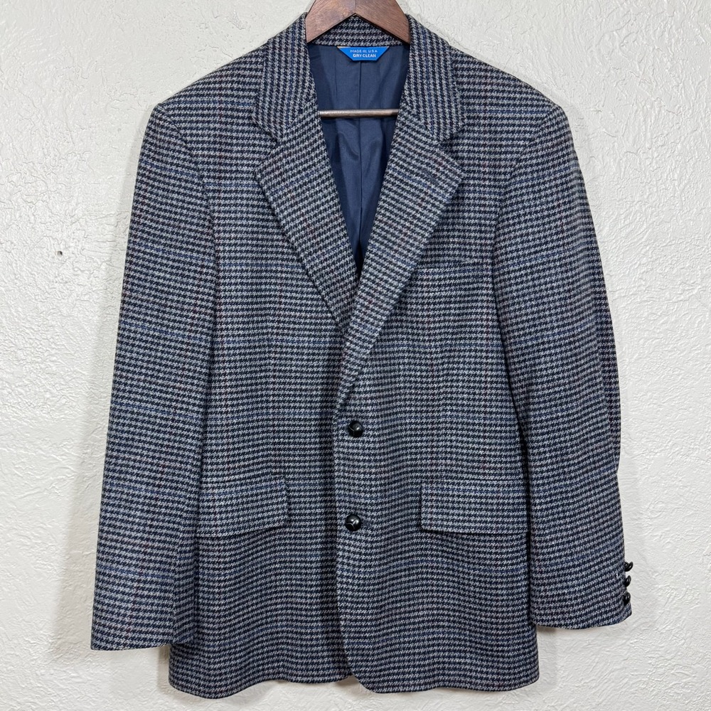 Vtg Pendleton Blazer Sport‎ Coat 40 Houndstooth Wool Tweed USA Heritage Academia